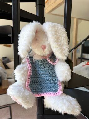 GUND Duffy Plush Bunny Rabbit- Retired with Crochet Bib(handmade)